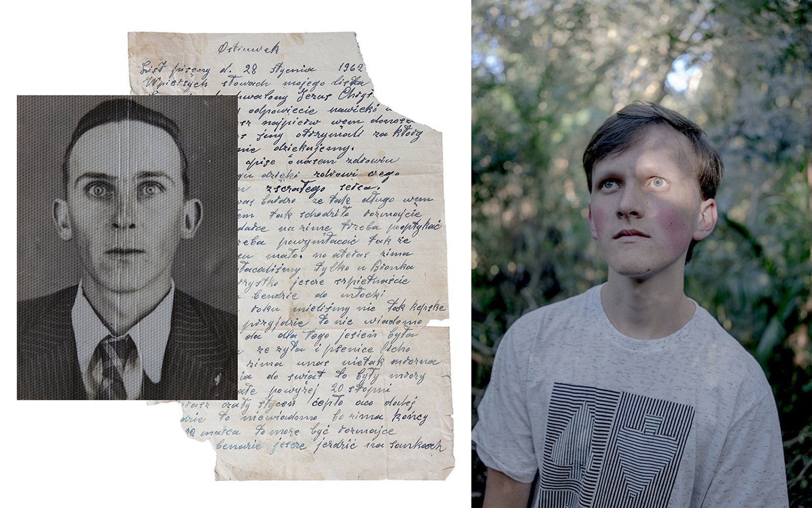 Family Kotecki (Maciey on the right side and his grandfather on the left side) trought generations were exchanging letters between the family which emigrated and the one which stayed in Poland. The letters are describing how is daily life, farming and health of the family that stayed.The archival photograph and the letter come from archive of family Kotecky, Santana, Cruz Machado, Brazil.
