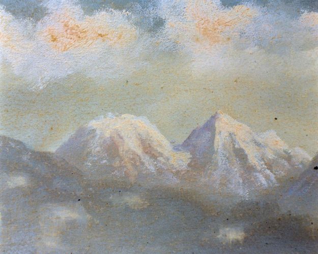 A painting of the two highest mountains surrounding my grandmother's ancestral home.